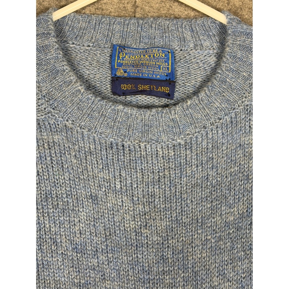 Vintage Pendleton Mens XL Blue Shetland Wool Crew Neck Sweater Made in USA